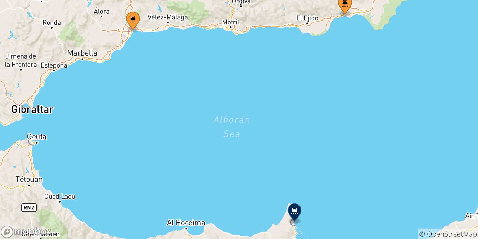 Mappa delle possibili rotte tra la Spagna e Melilla