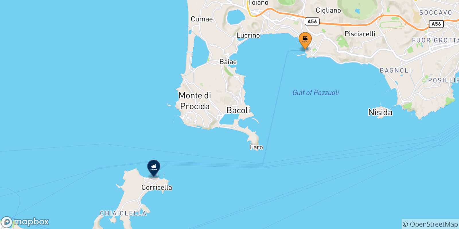 Mappa delle possibili rotte tra Casamicciola (Ischia) e il Golfo Di Napoli