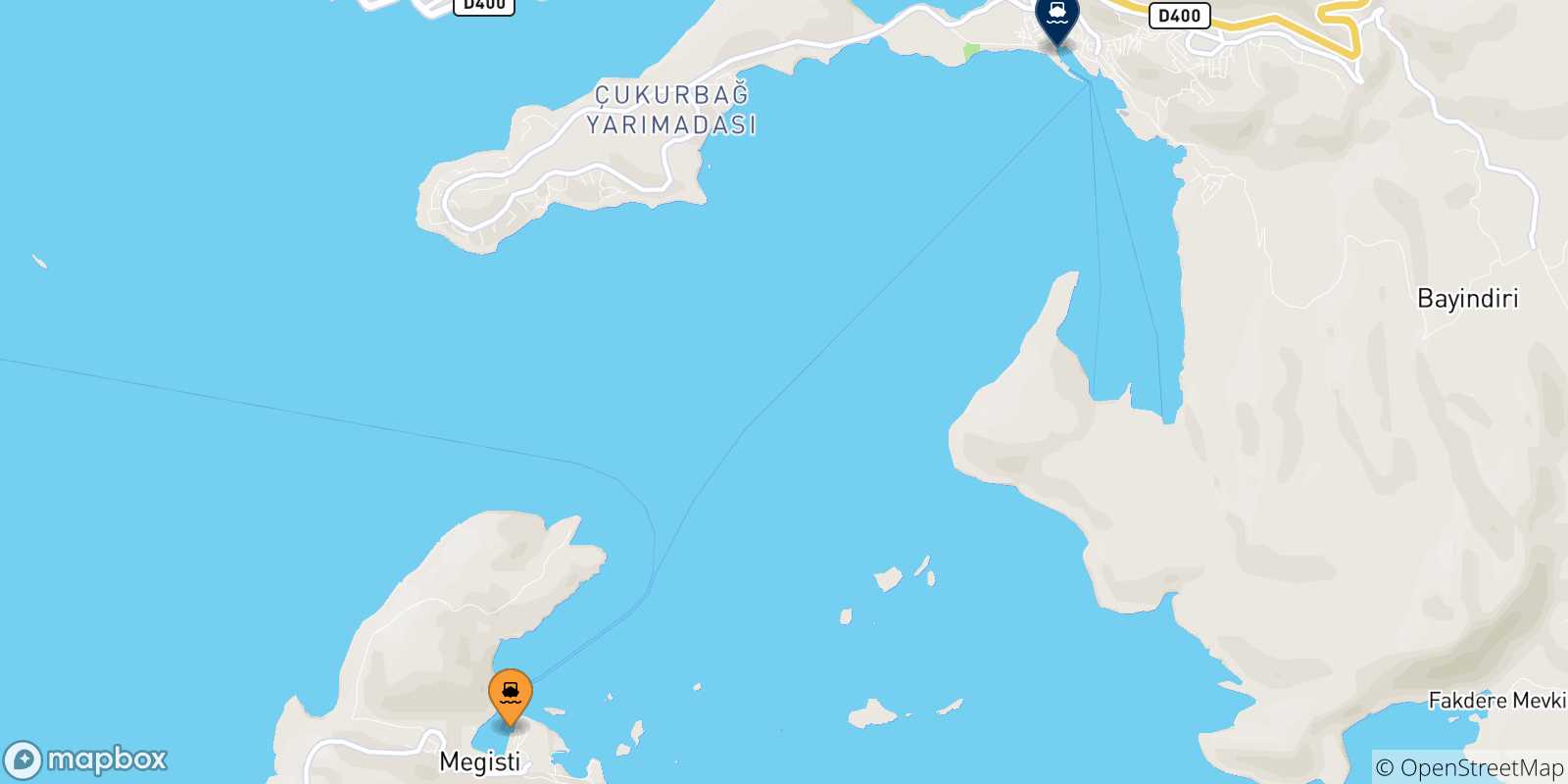 Mappa delle possibili rotte tra le Isole Dodecaneso e Kas