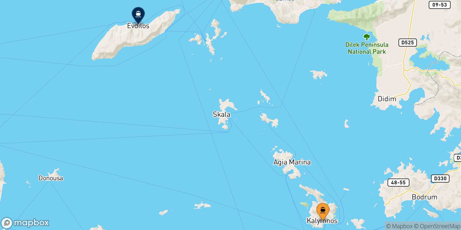 Mappa della rotta Kalymnos Agios Kirikos (Ikaria)