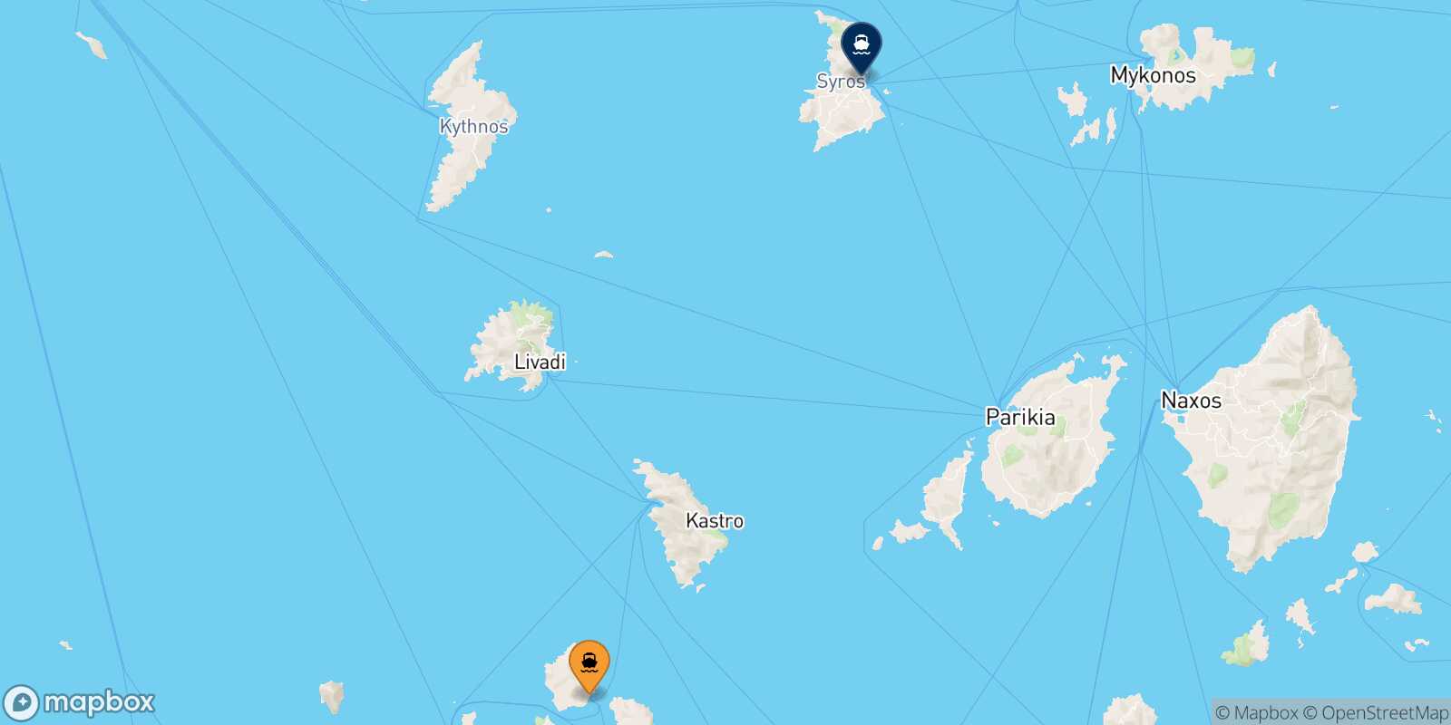 Mappa della rotta Kimolos Syros