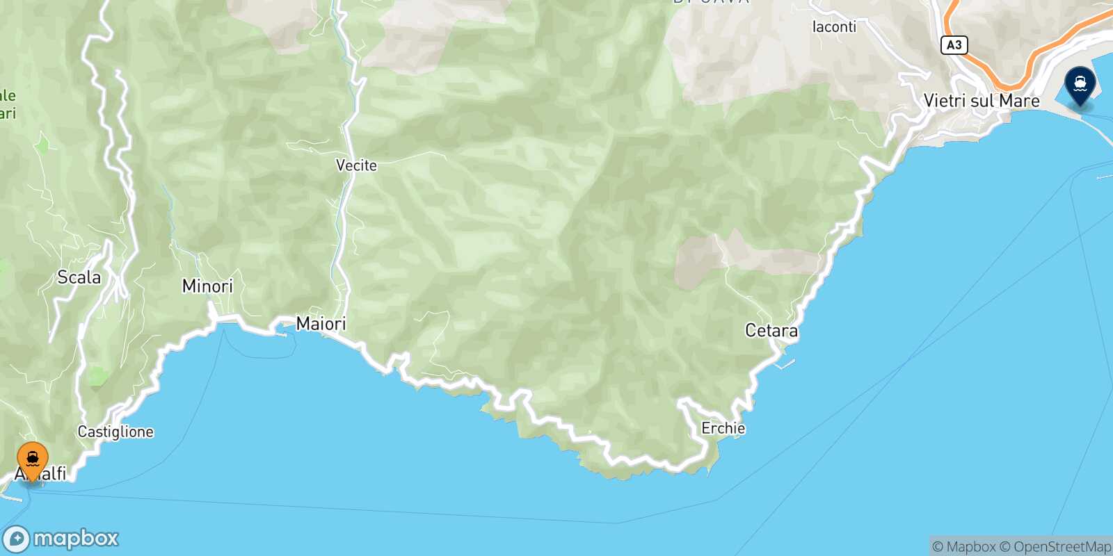 Mappa della rotta Amalfi Salerno