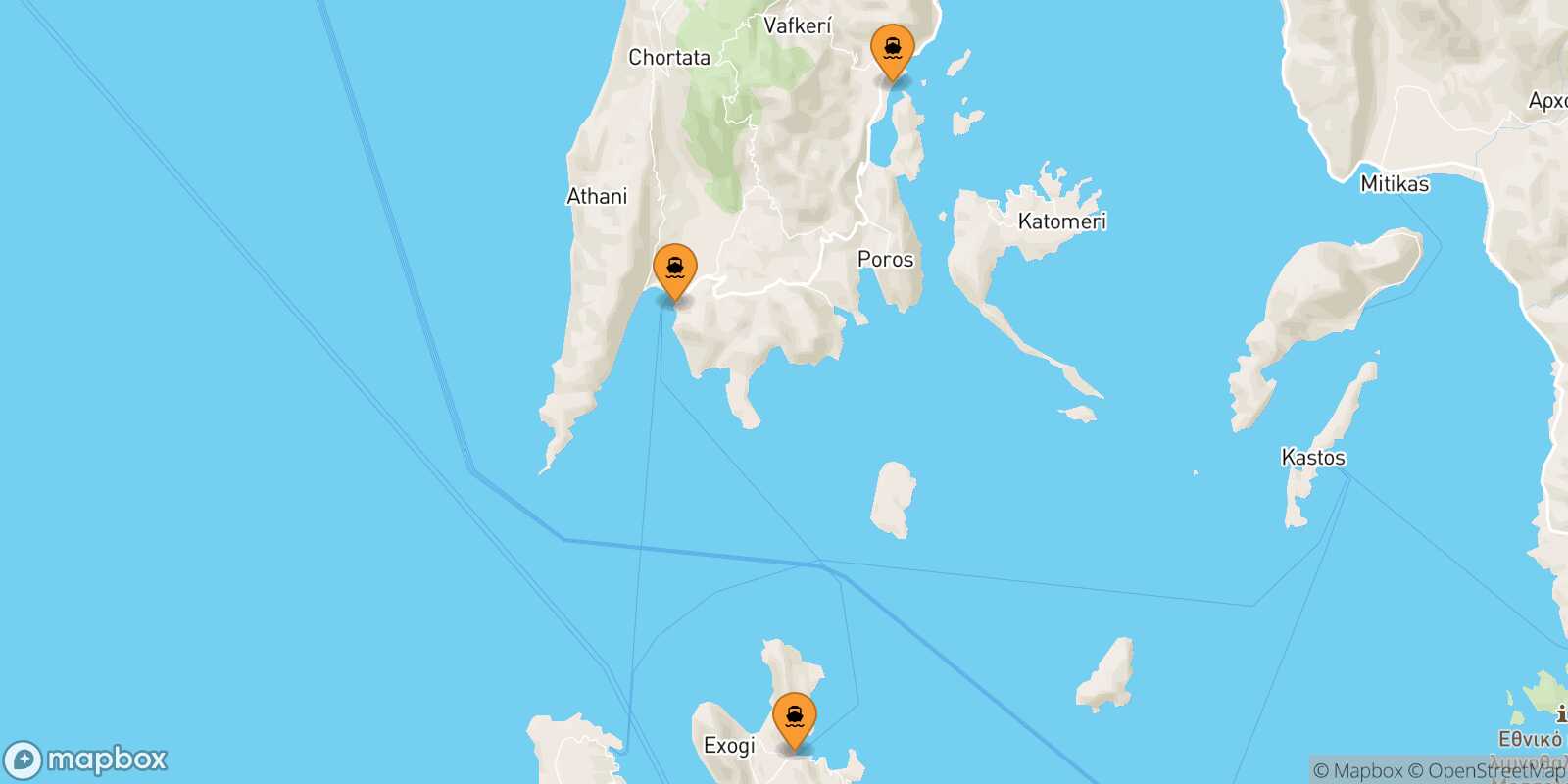 Mappa dei porti collegati con  Fiskardo (Cefalonia)