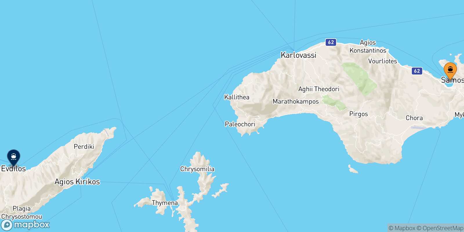 Mappa della rotta Vathi (Samos) Agios Kirikos (Ikaria)