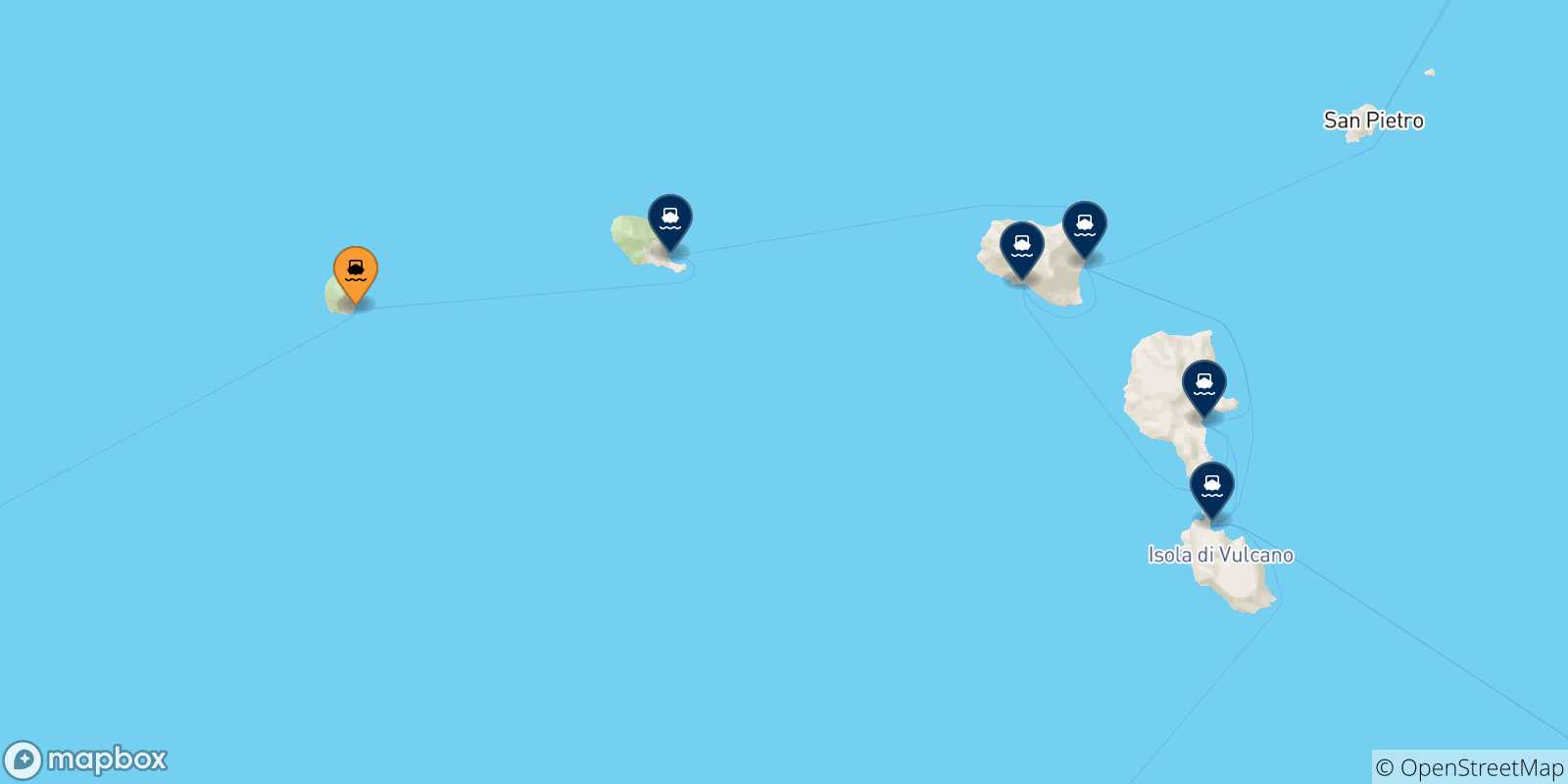 Mappa delle possibili rotte tra Alicudi e le Isole Eolie