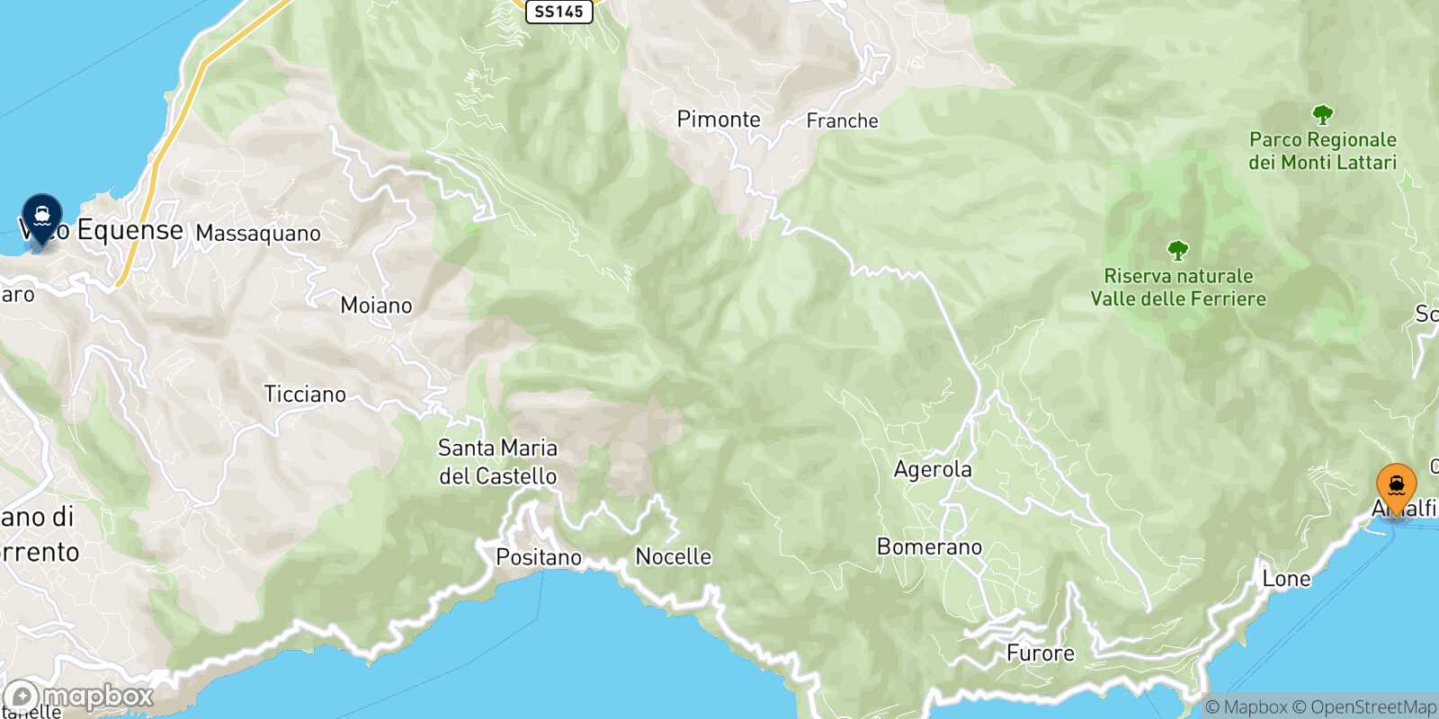 Mappa della rotta Amalfi Seiano