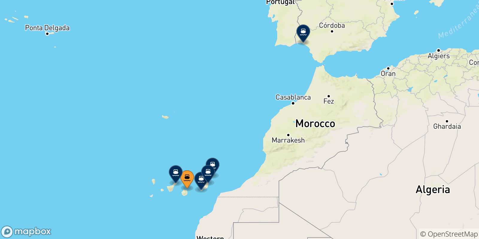Mappa delle possibili rotte tra Las Palmas De Gran Canaria e la Spagna