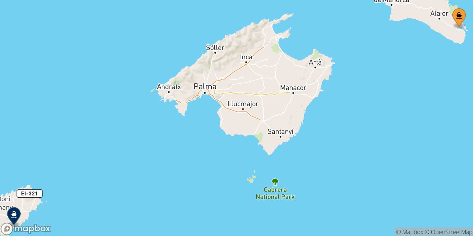 Mappa della rotta Mahon (Minorca) Ibiza