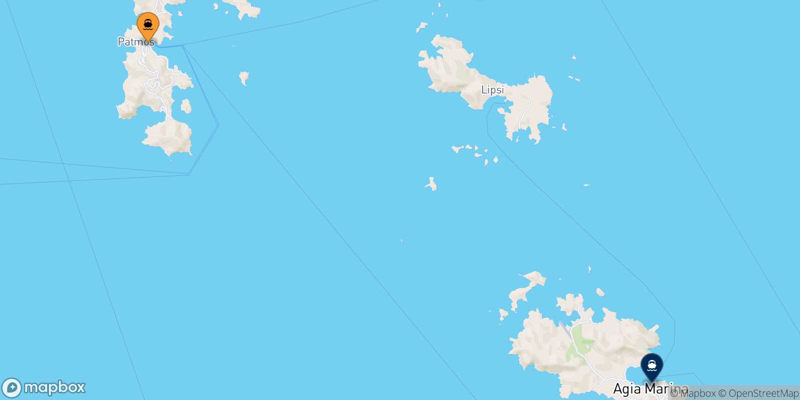 Mappa della rotta Patmos Agia Marina (Leros)
