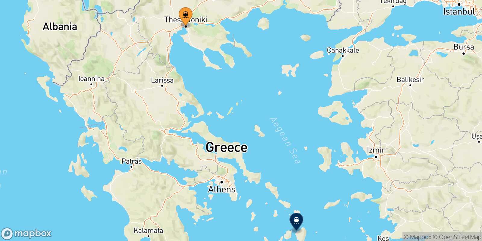 Mappa della rotta Salonicco Naxos