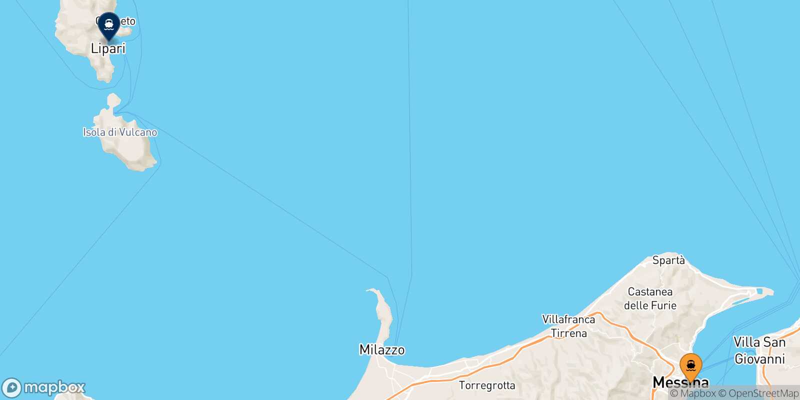 Mappa della rotta Messina Lipari