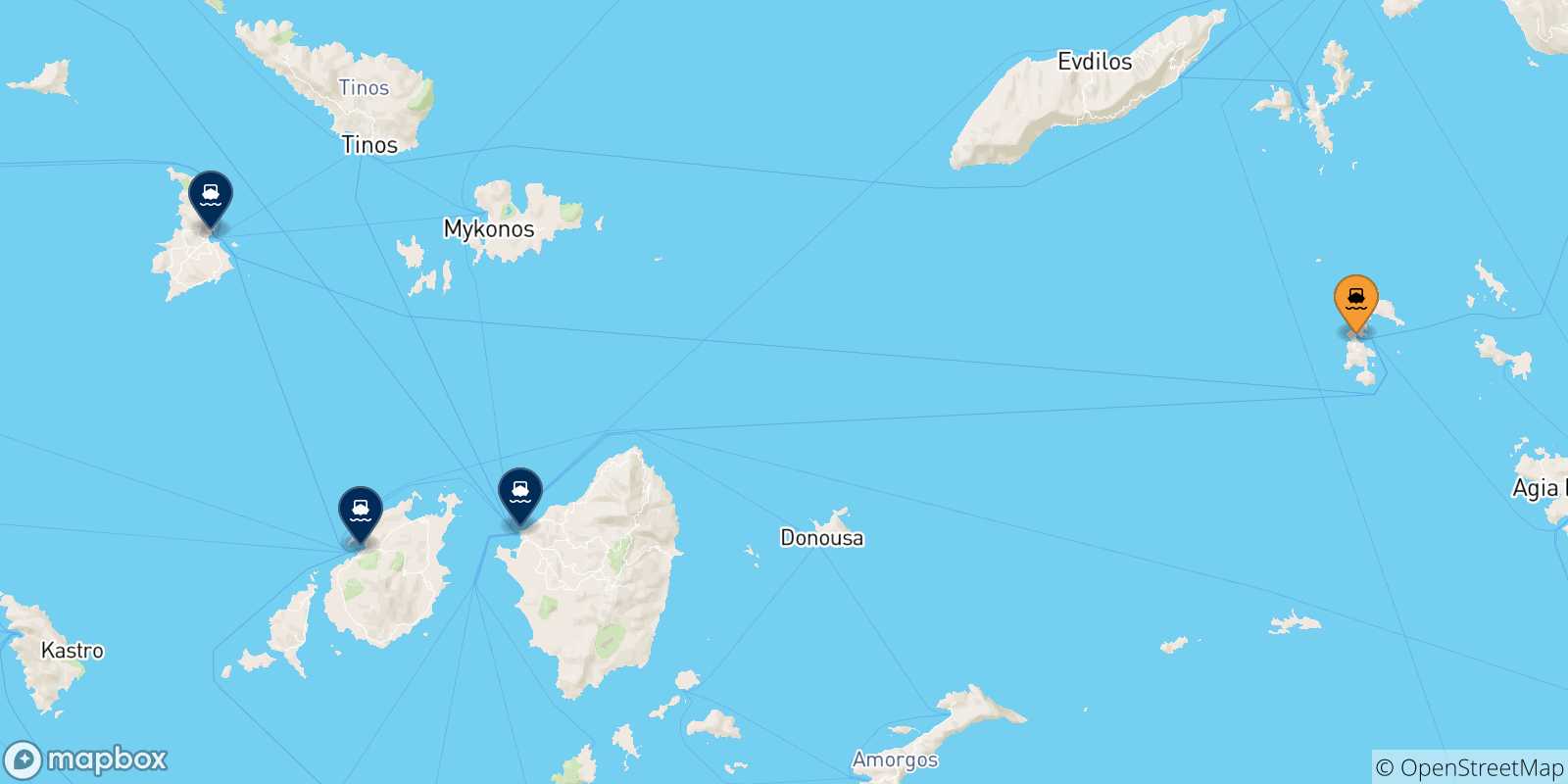 Mappa delle possibili rotte tra Patmos e le Isole Cicladi
