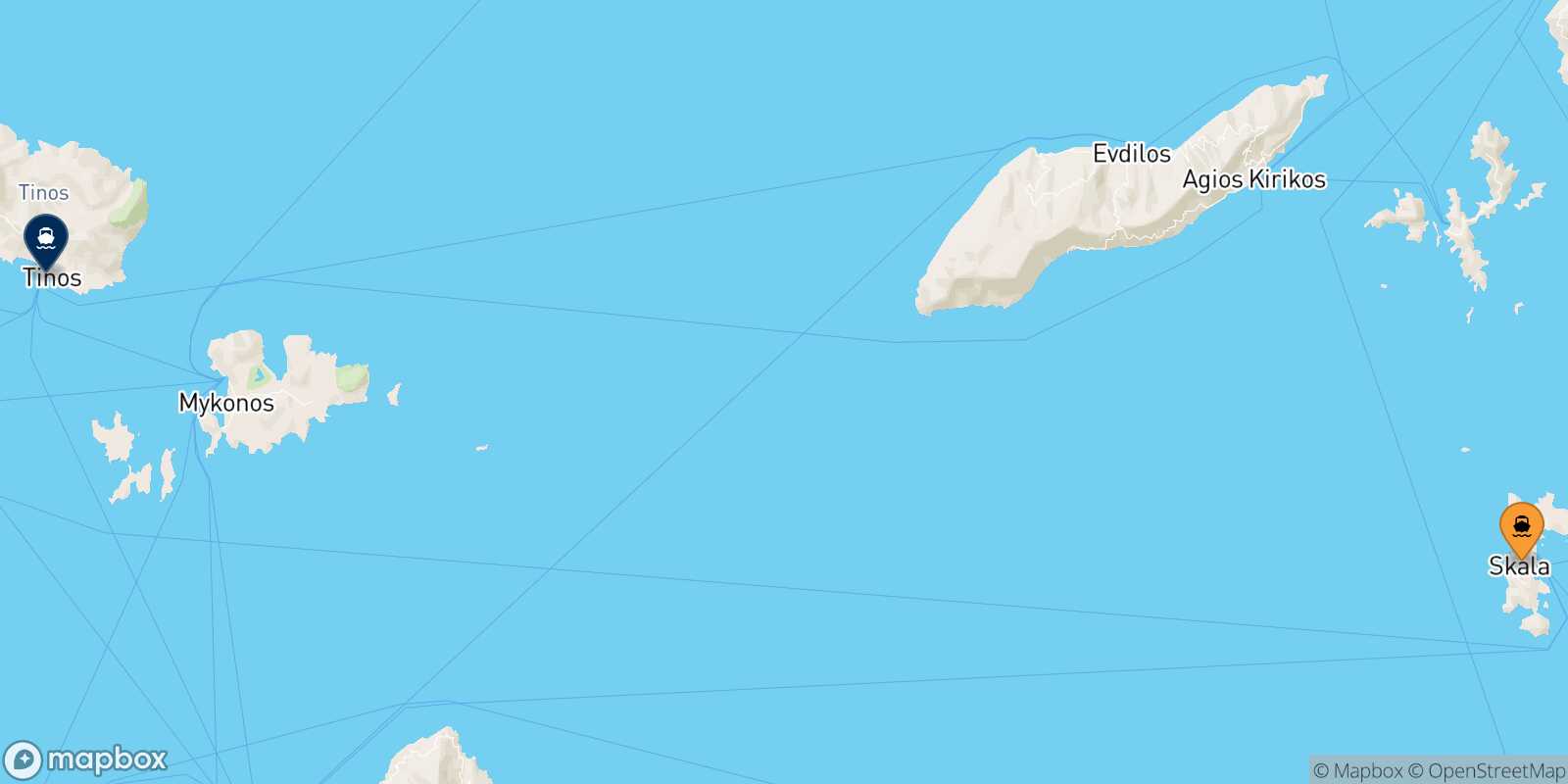 Mappa della rotta Patmos Tinos