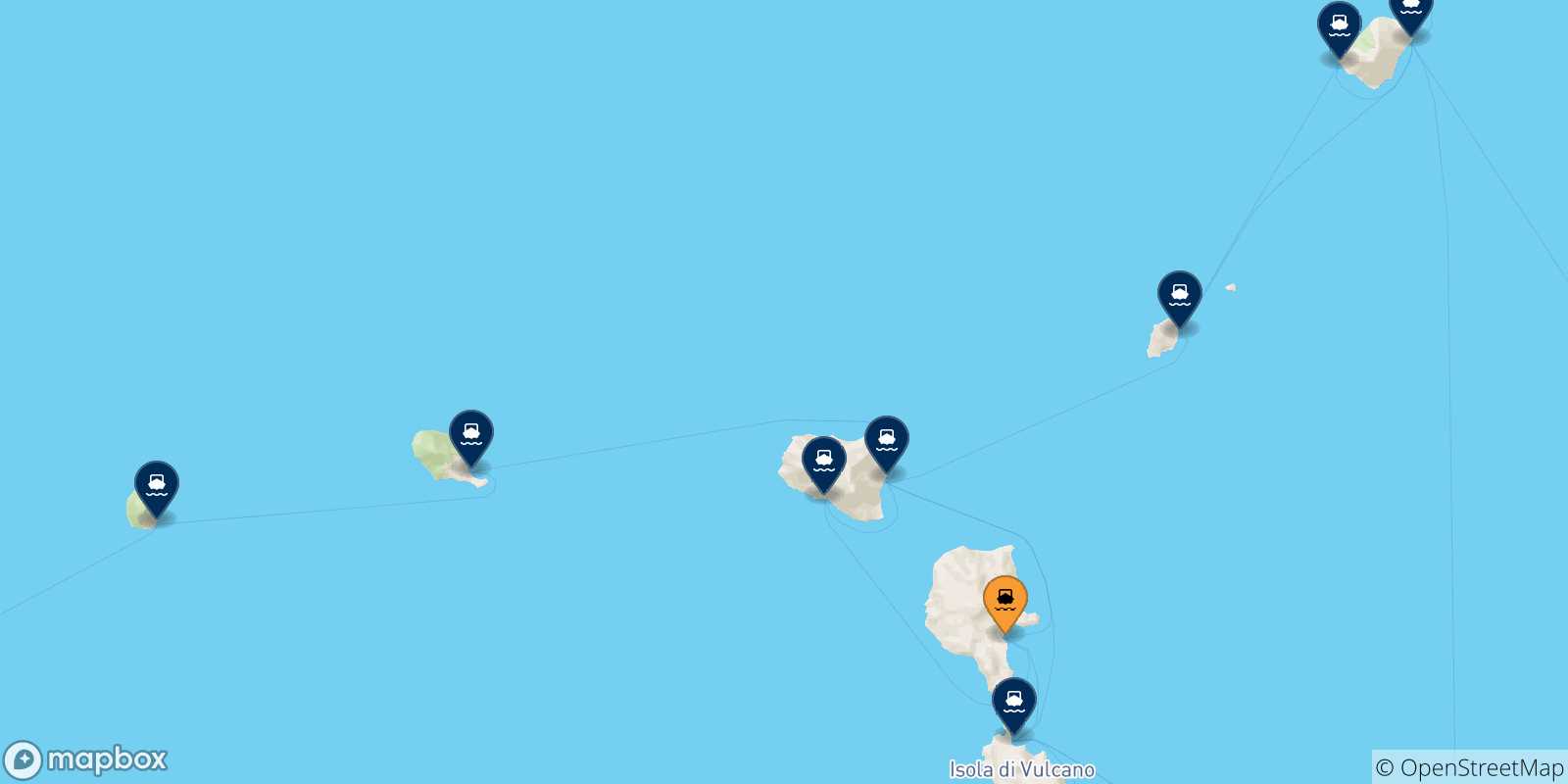 Mappa delle possibili rotte tra Lipari e le Isole Eolie