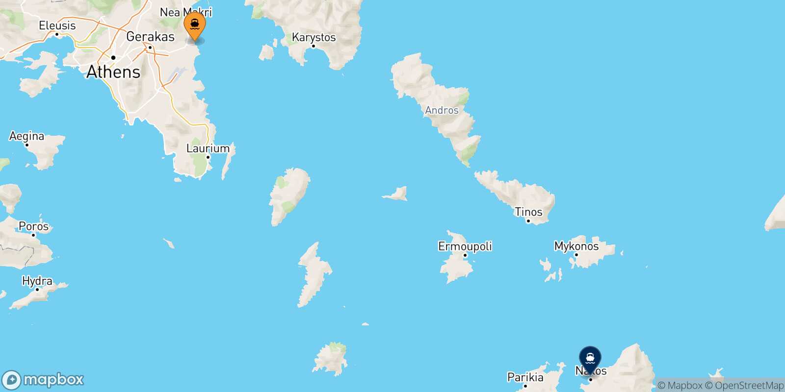 Mappa della rotta Rafina Naxos