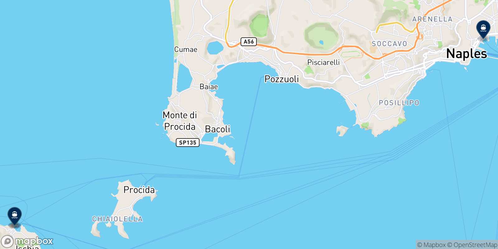 Mappa delle destinazioni raggiungibili da Forio (Ischia)