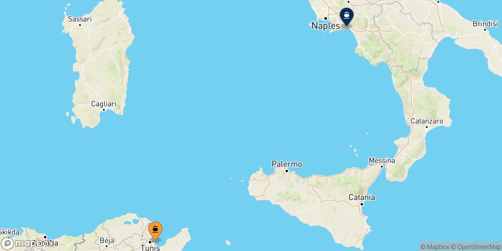 Mappa della rotta Tunisi Salerno