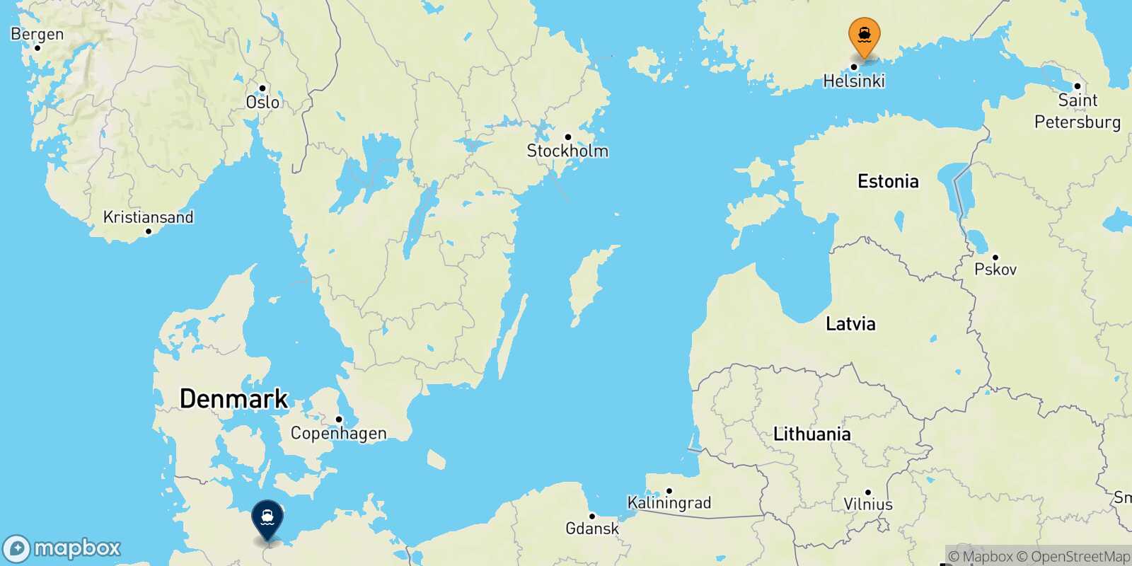 Mappa della rotta Helsinki Travemünde