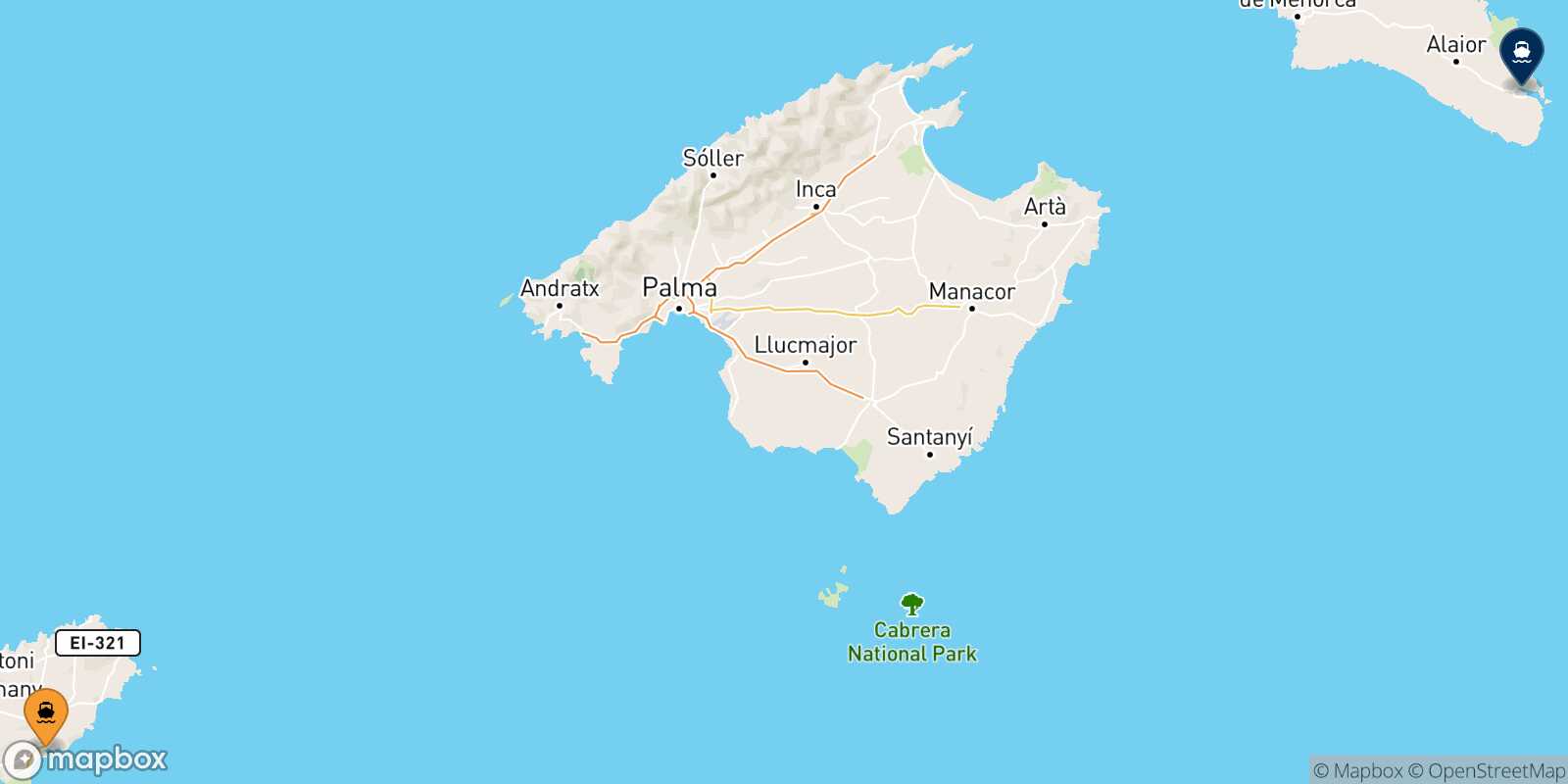 Mappa della rotta Ibiza Mahon (Minorca)