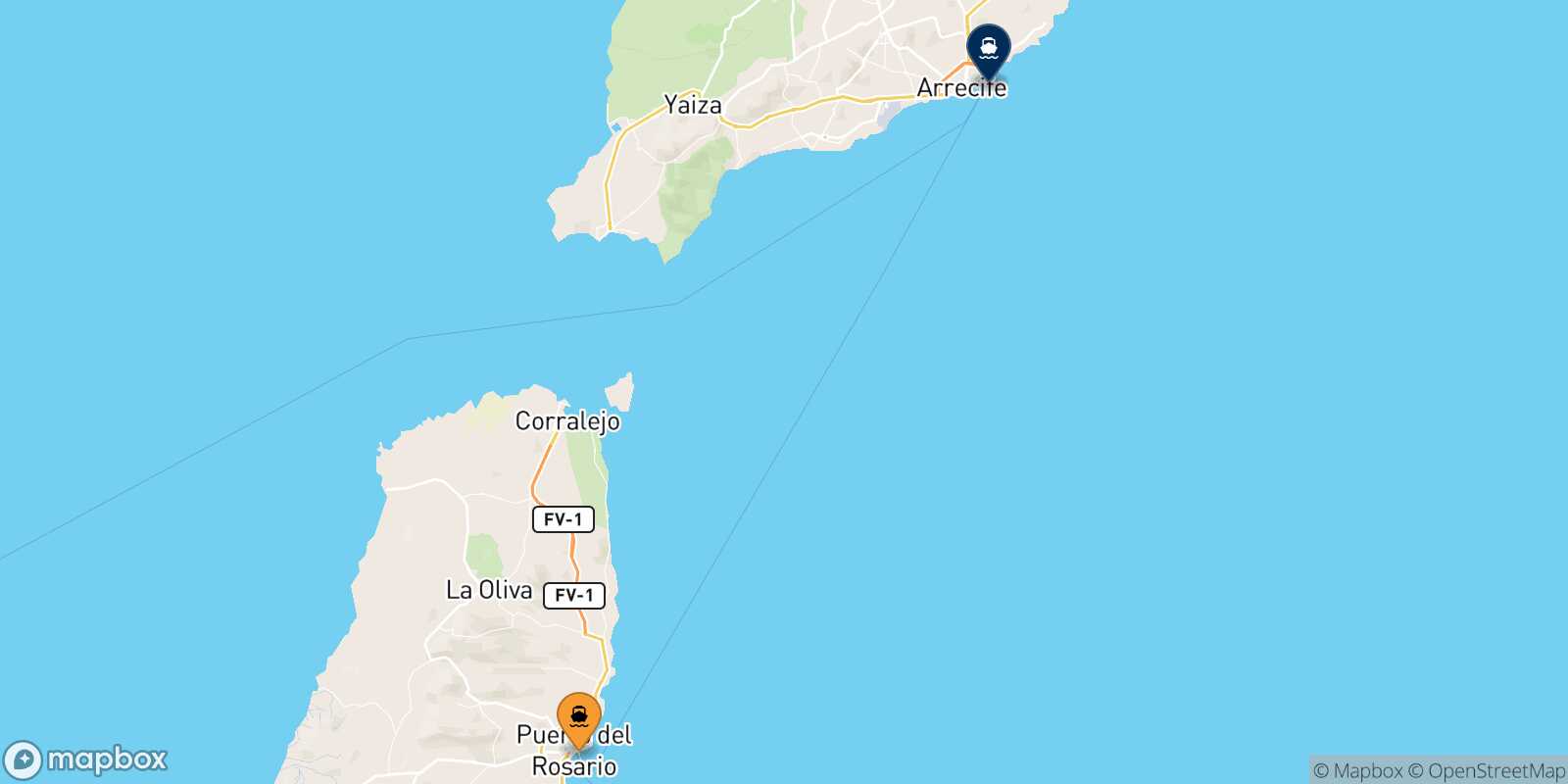 Mappa della rotta Puerto Del Rosario (Fuerteventura) Arrecife (Lanzarote)