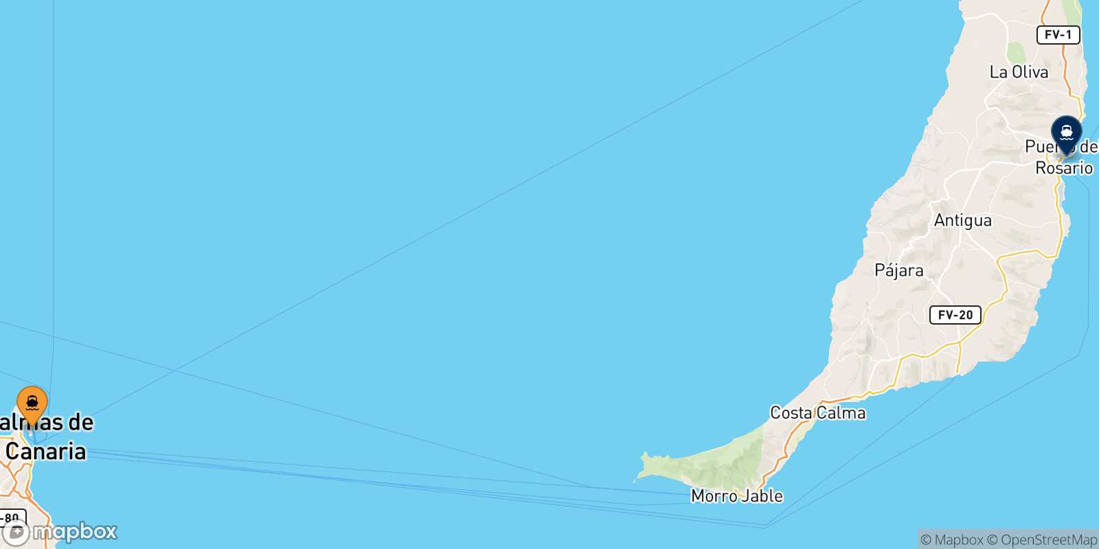 Mappa della rotta Las Palmas De Gran Canaria Puerto Del Rosario (Fuerteventura)