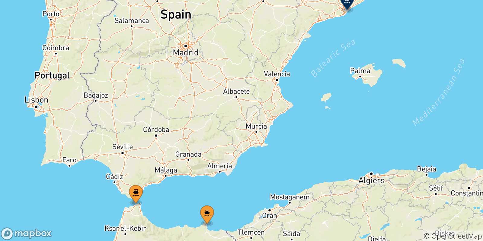 Mappa delle possibili rotte tra il Marocco e Barcellona