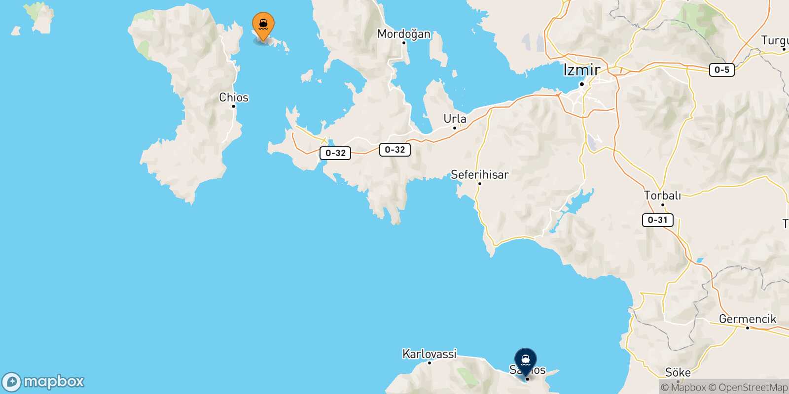 Mappa della rotta Inousses Vathi (Samos)