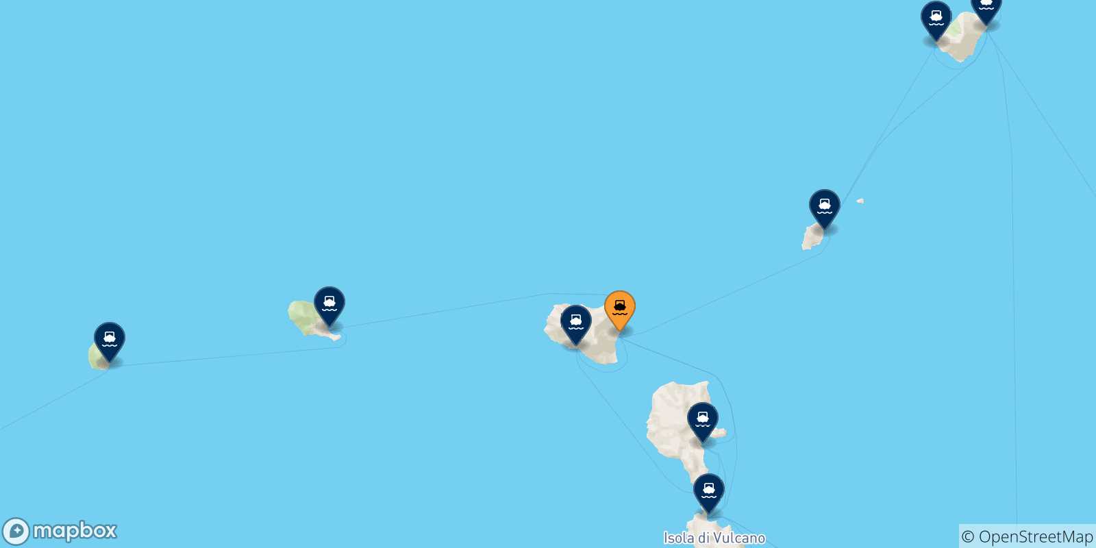 Mappa delle possibili rotte tra Santa Marina (Salina) e le Isole Eolie