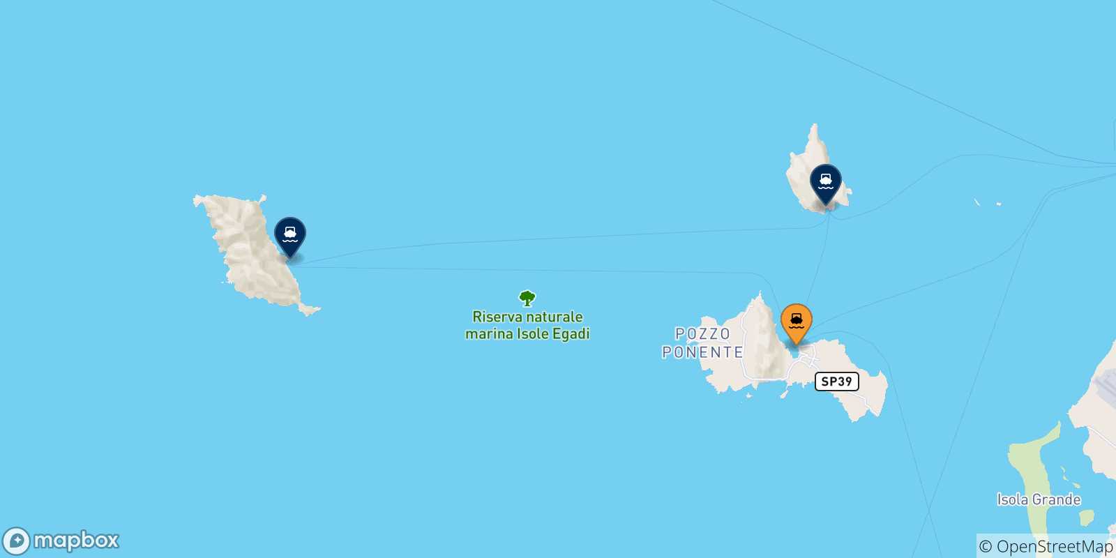 Mappa delle possibili rotte tra Favignana e le Isole Egadi