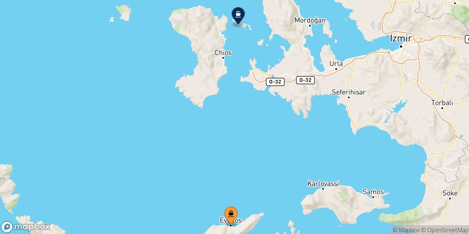 Mappa della rotta Evdilos (Ikaria) Inousses