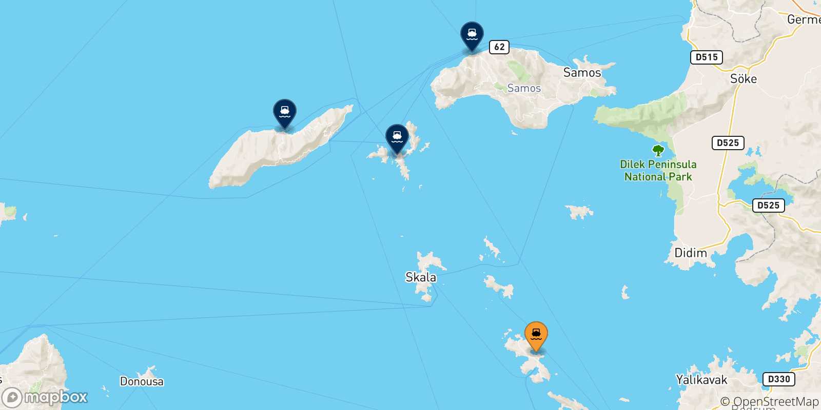 Mappa delle possibili rotte tra Leros e le Isole Egeo Nord Orientale