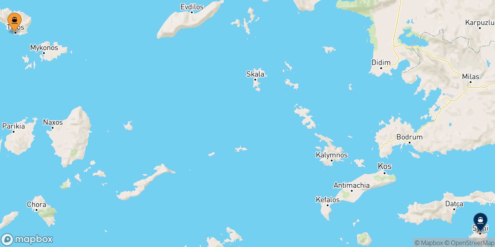 Mappa della rotta Tinos Symi