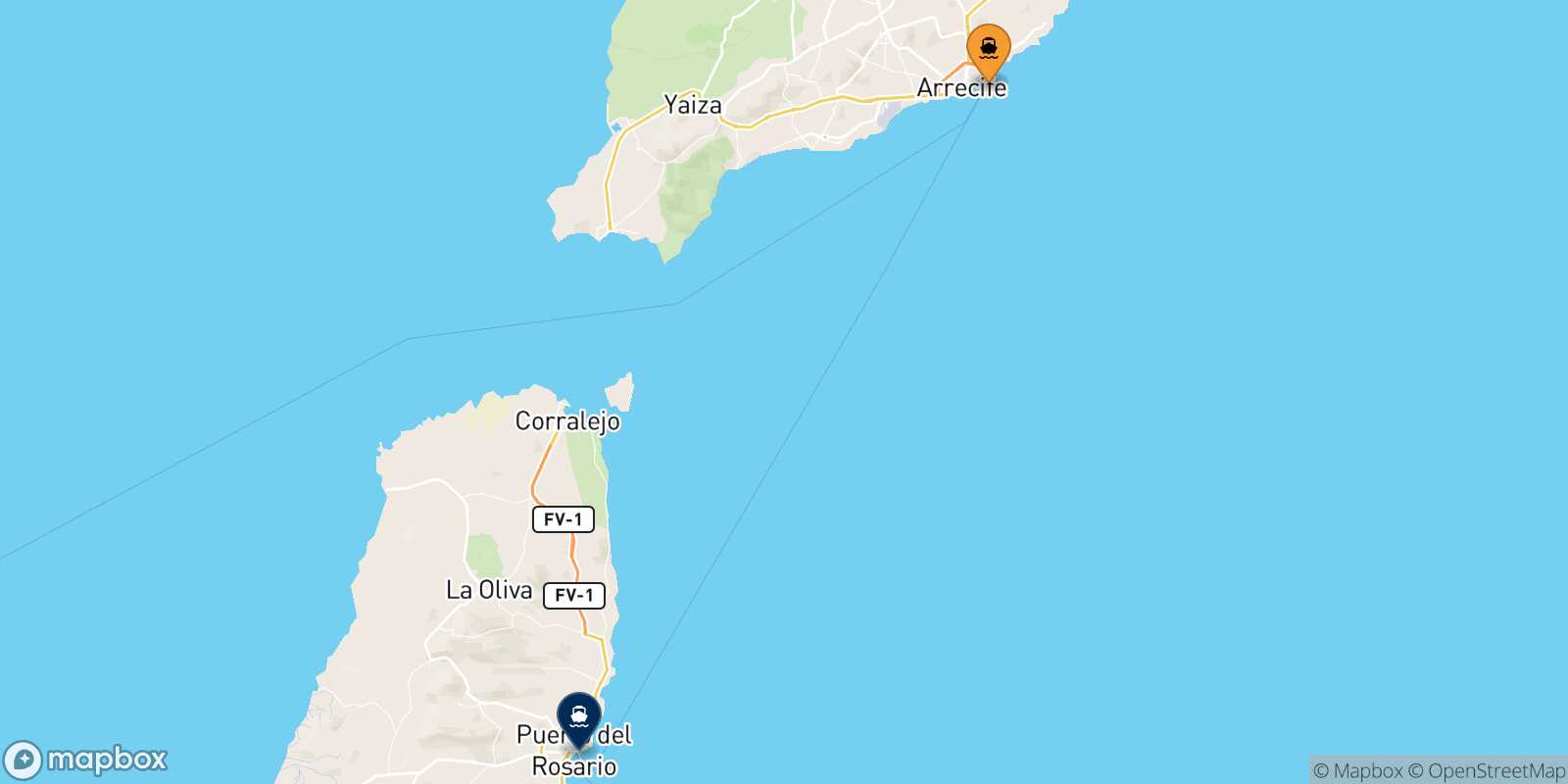 Mappa della rotta Arrecife (Lanzarote) Puerto Del Rosario (Fuerteventura)