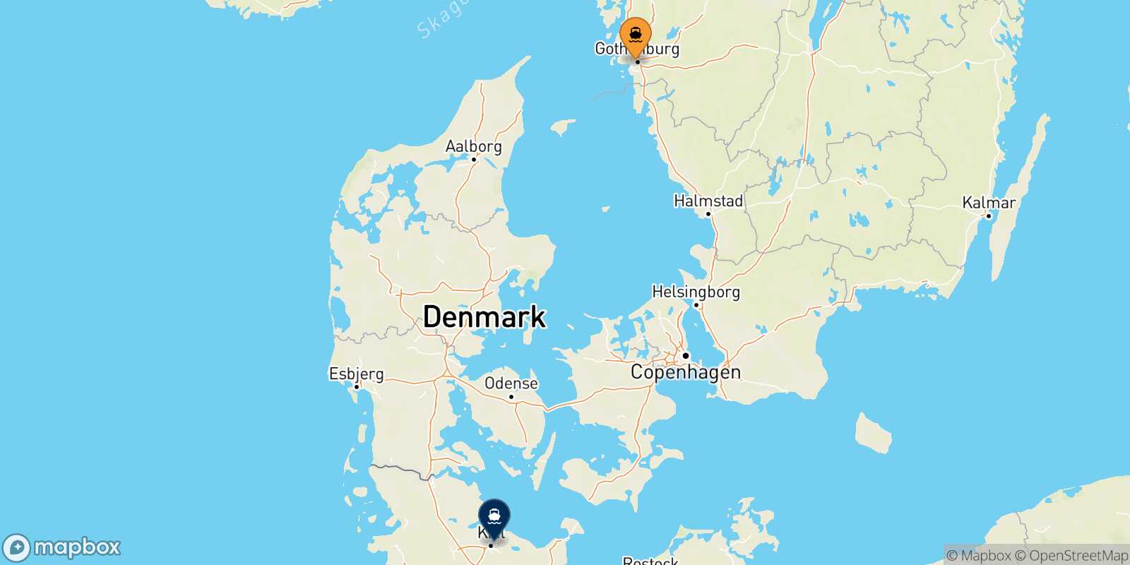 Mappa delle destinazioni raggiungibili da Goteborg