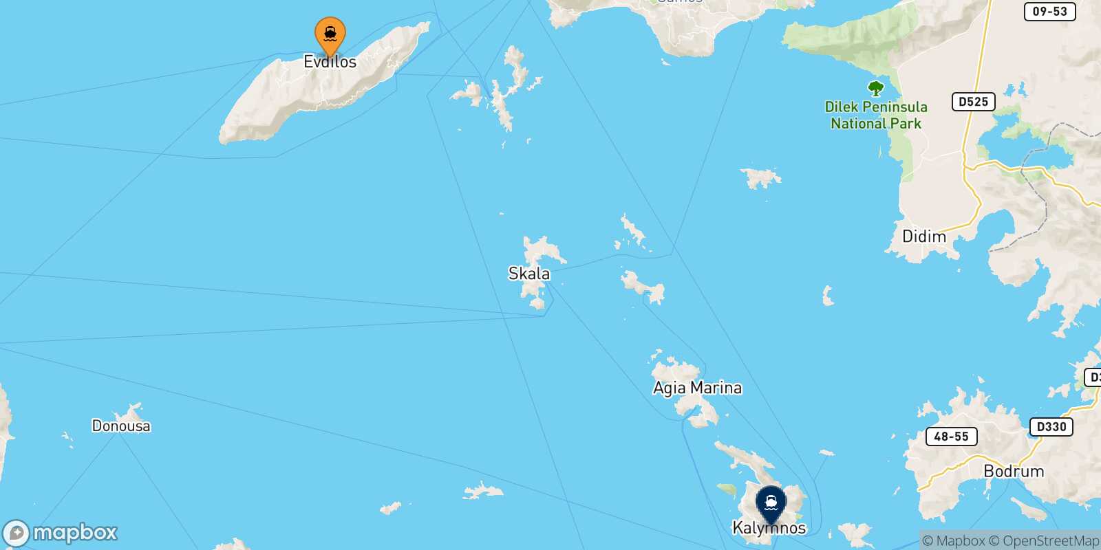 Mappa della rotta Agios Kirikos (Ikaria) Kalymnos