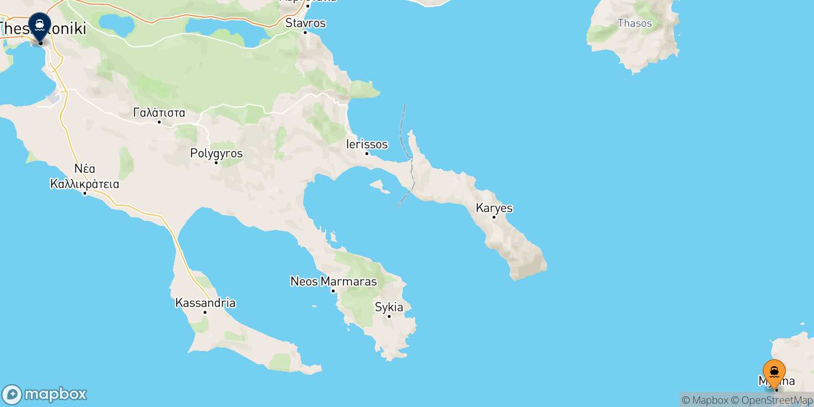 Mappa della rotta Mirina (Limnos) Salonicco