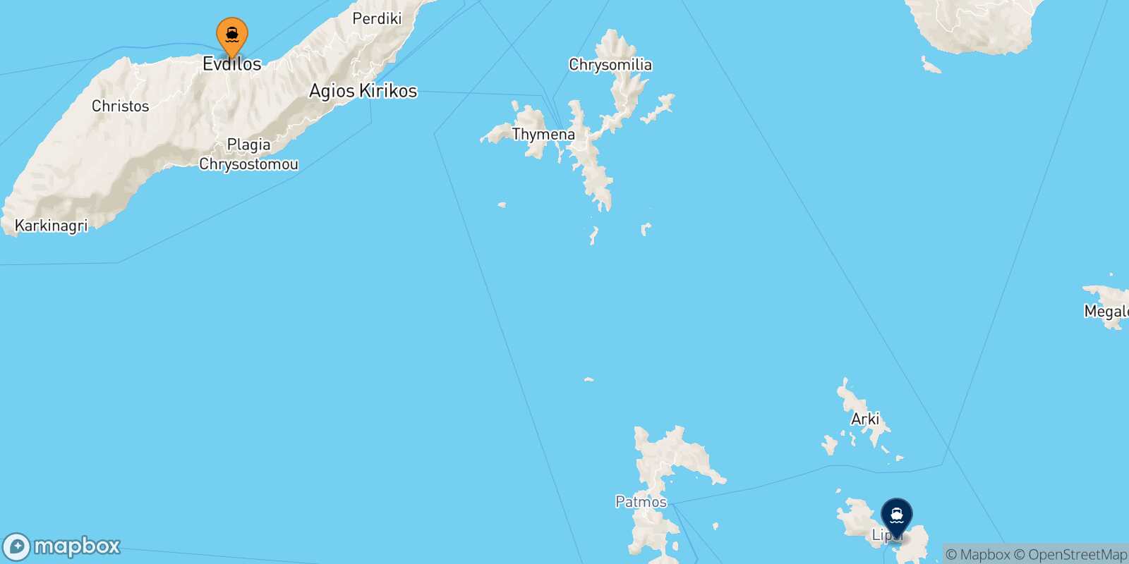 Mappa della rotta Agios Kirikos (Ikaria) Lipsi