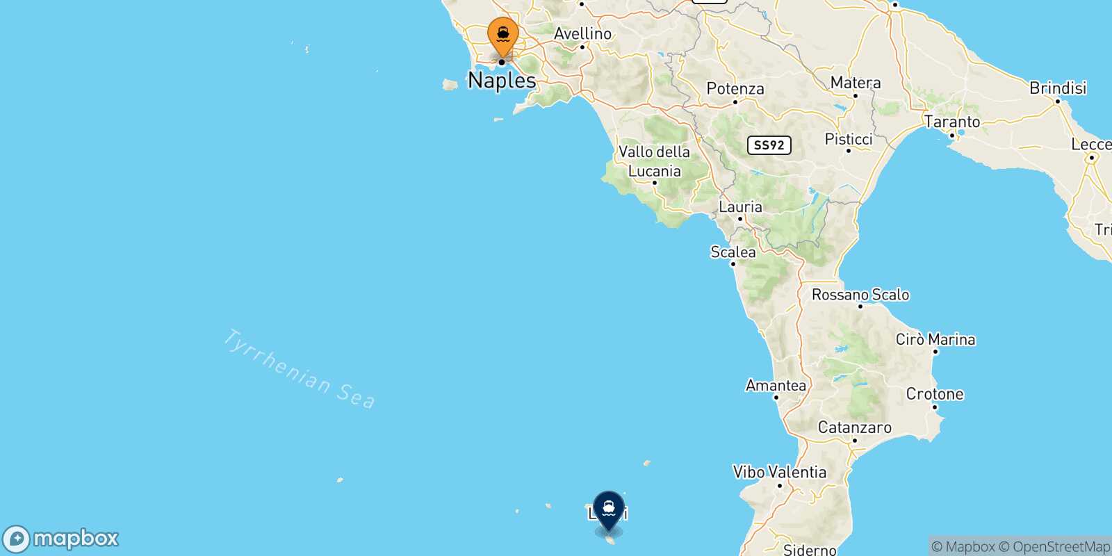 Mappa della rotta Napoli Vulcano