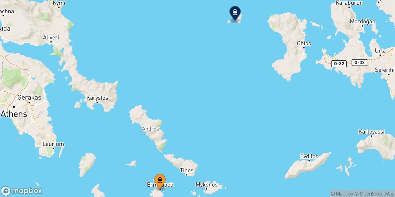 Mappa della rotta Syros Psara