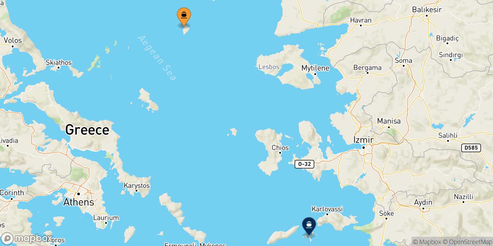 Mappa della rotta Agios Efstratios Fourni