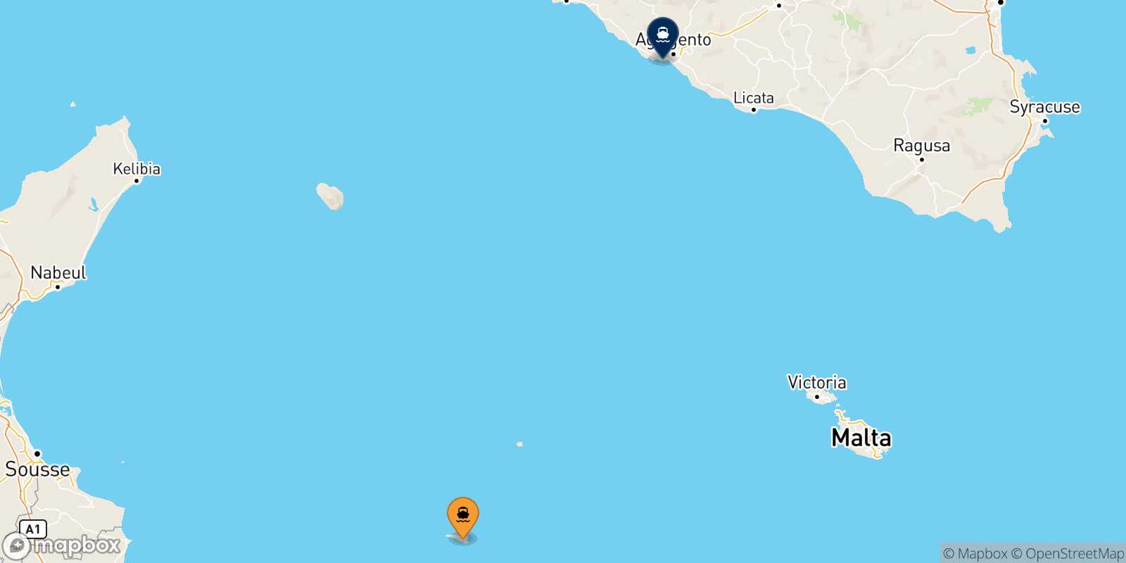 Mappa della rotta Lampedusa Porto Empedocle