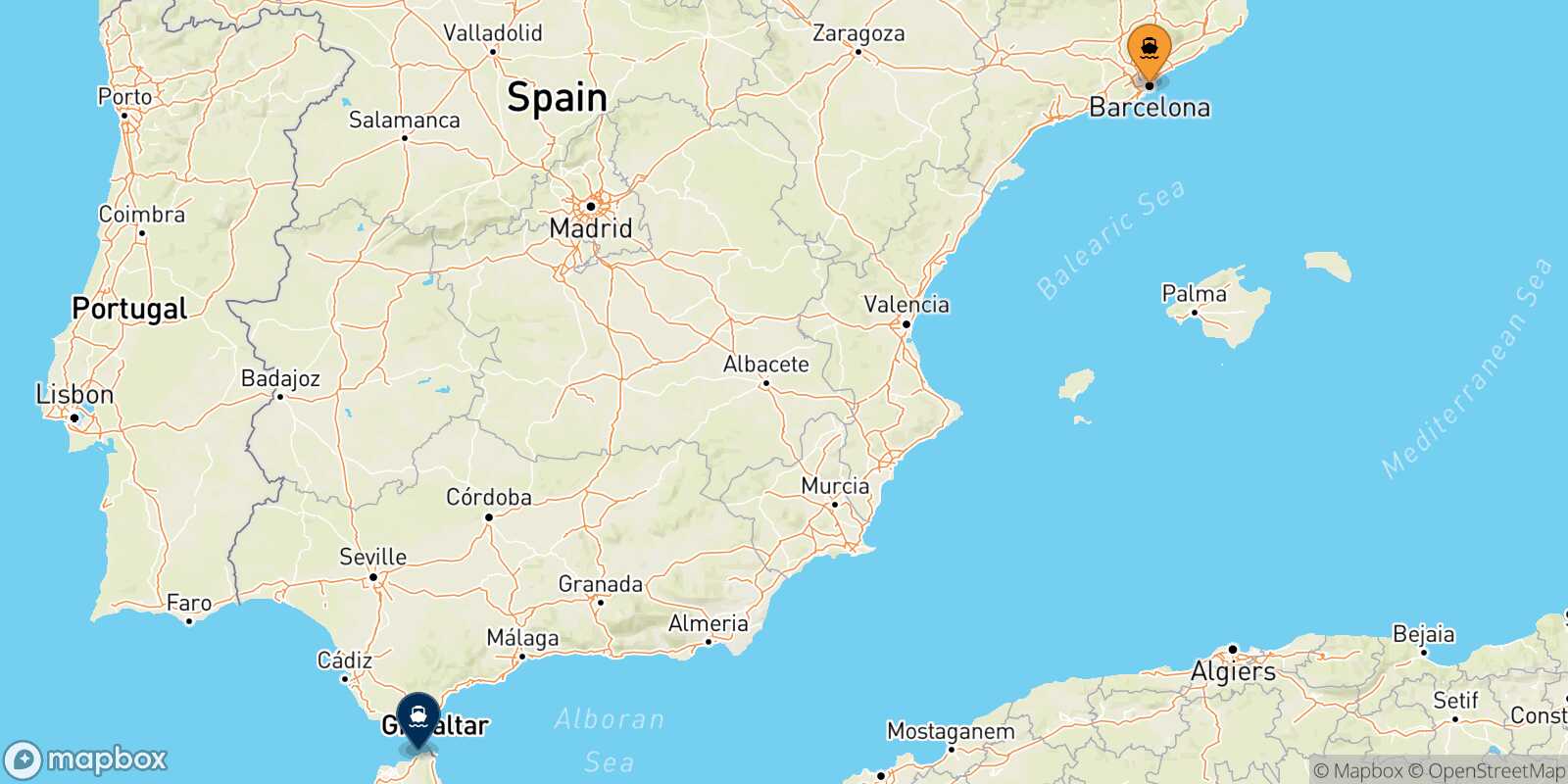 Mappa della rotta Barcellona Tangeri Med