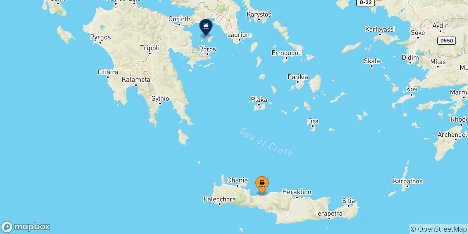 Mappa delle possibili rotte tra Myli (Agistri) e le Isole Saroniche