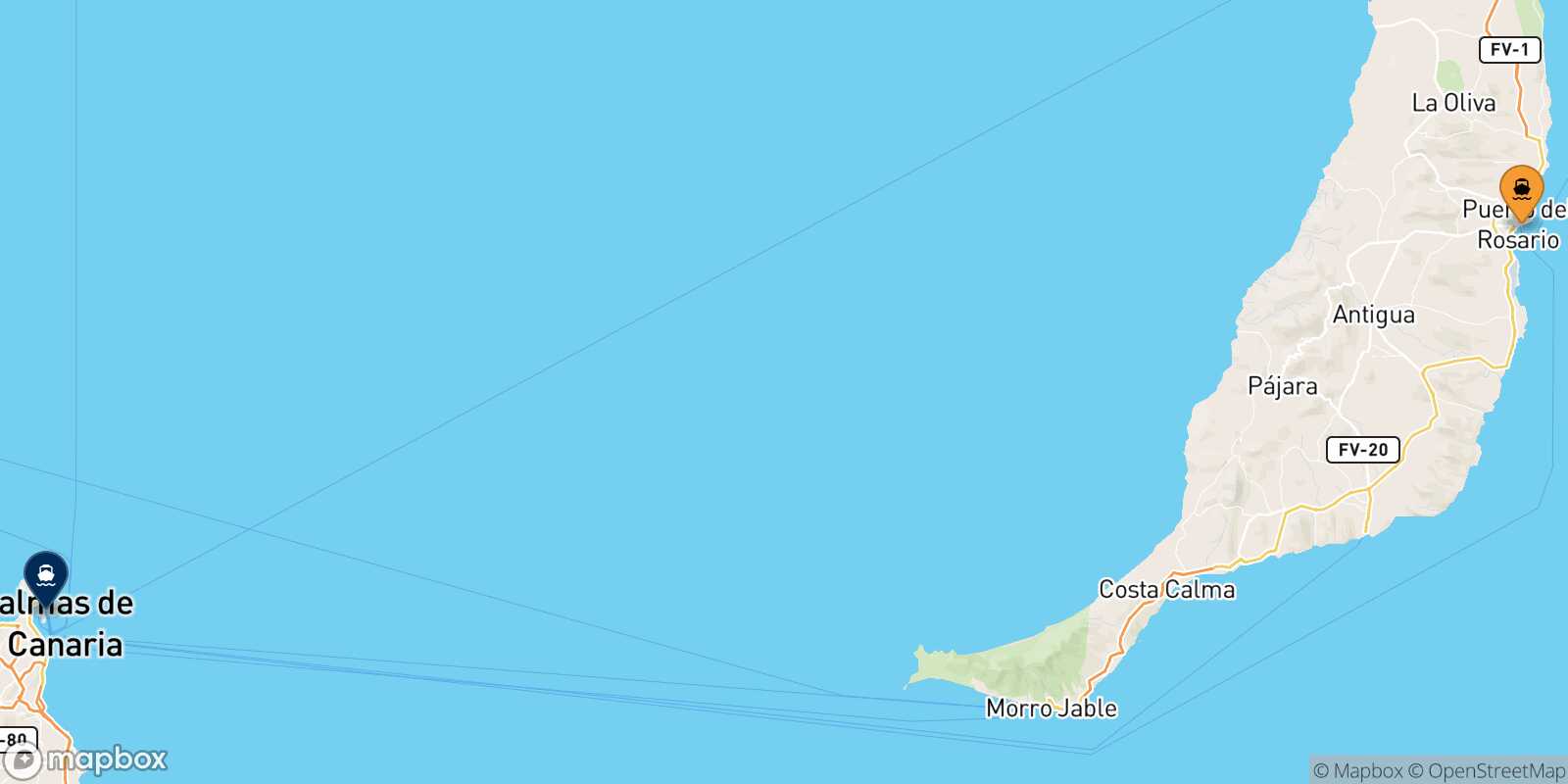 Mappa della rotta Puerto Del Rosario (Fuerteventura) Las Palmas De Gran Canaria