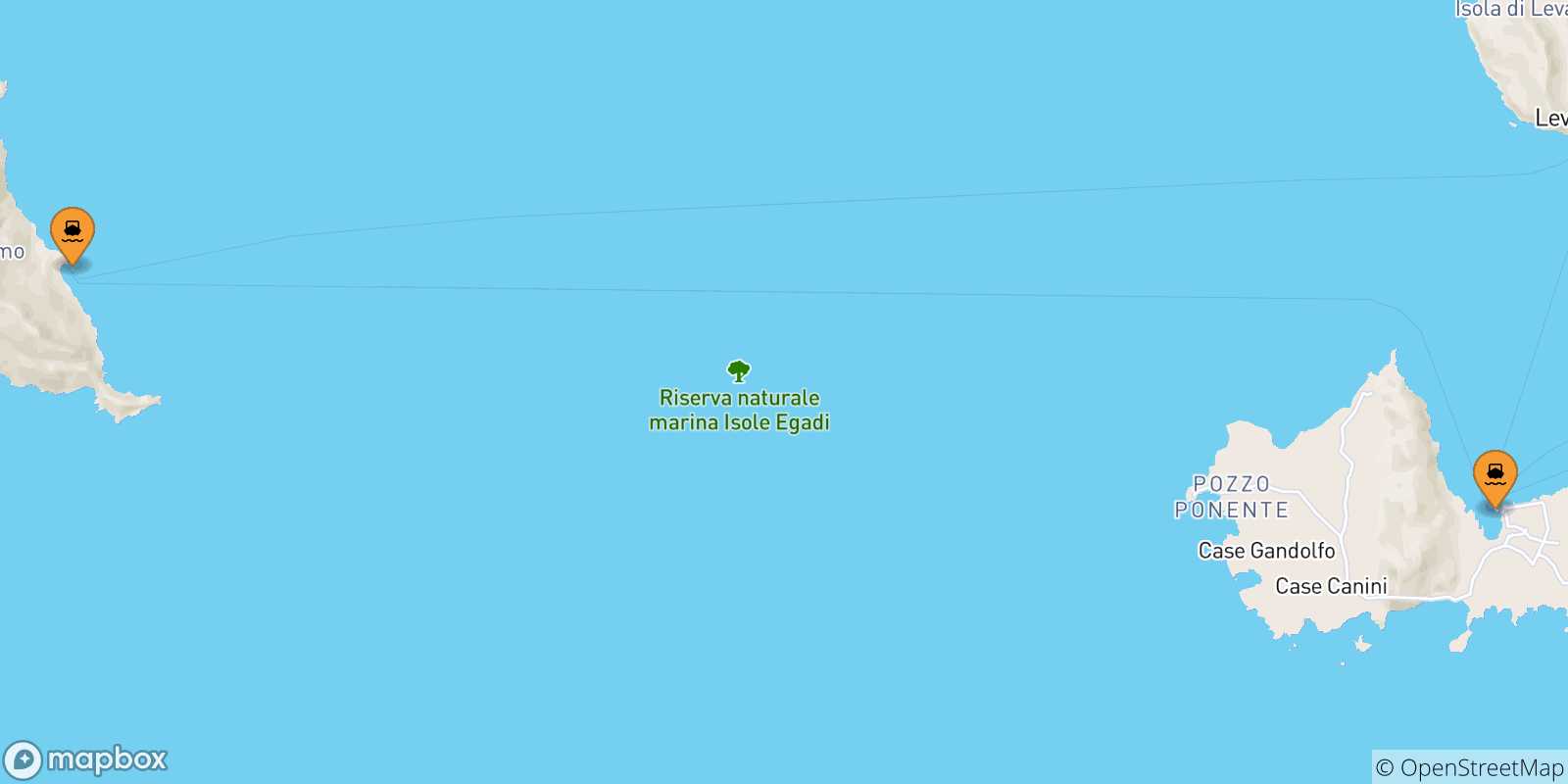 Mappa delle possibili rotte tra le Isole Egadi e Levanzo