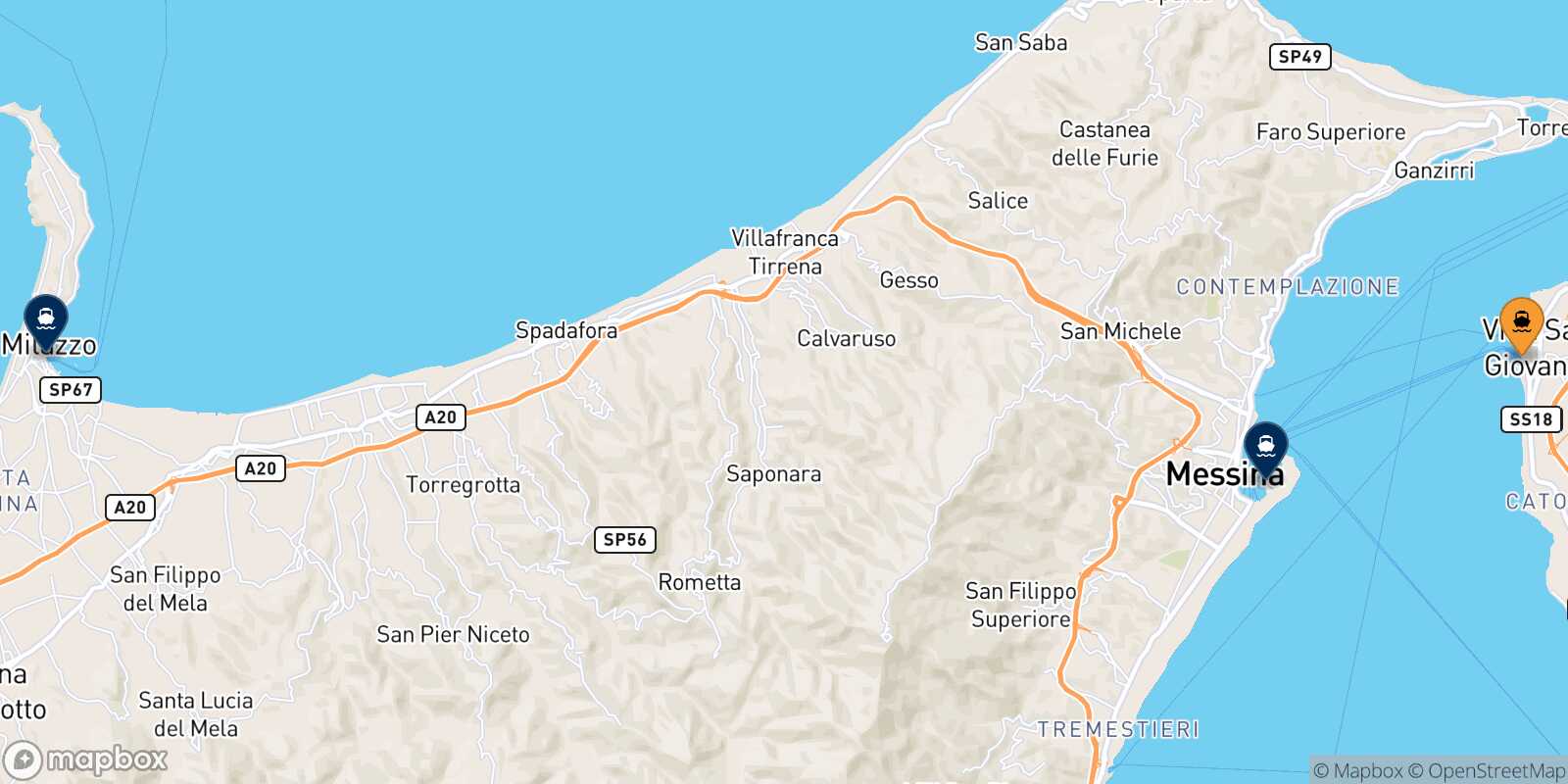 Mappa delle destinazioni raggiungibili da Reggio Calabria