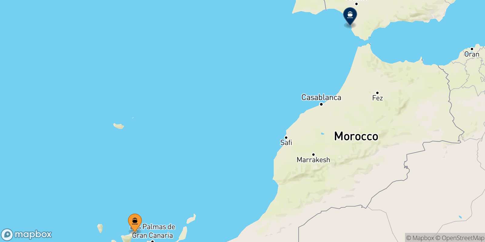 Mappa della rotta Santa Cruz De Tenerife Cadice