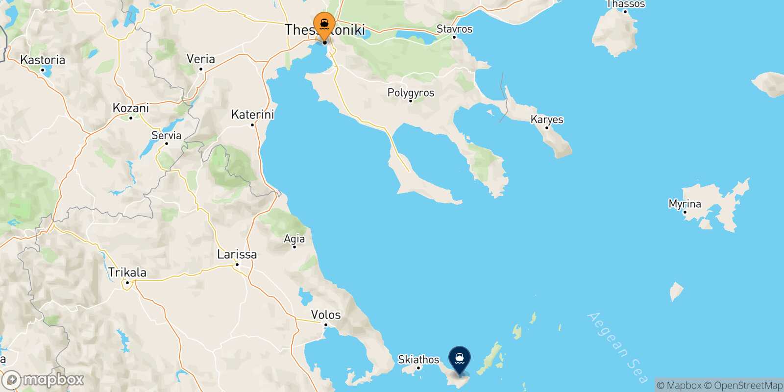 Mappa della rotta Salonicco Skopelos