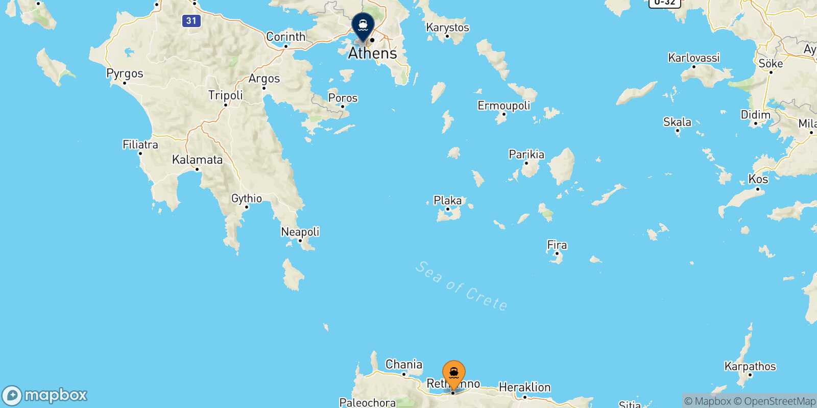 Mappa della rotta Myli (Agistri) Pireo