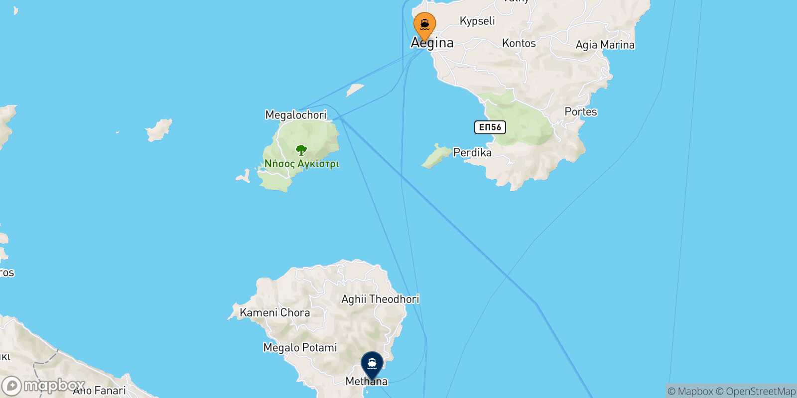Mappa della rotta Aegina Methana